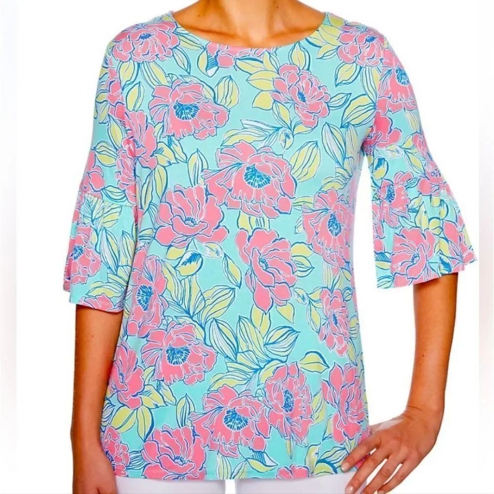 Ruby Rd. Women's Tropicali Floral Ruffled Bell Sleeve Top - Picture 12 of 13